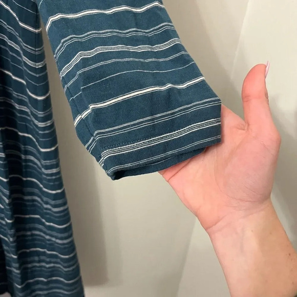 Garnet Hill Womens Shirt Dress Teal Blue Large Striped Stretch Long Sleeve - Picture 6 of 10